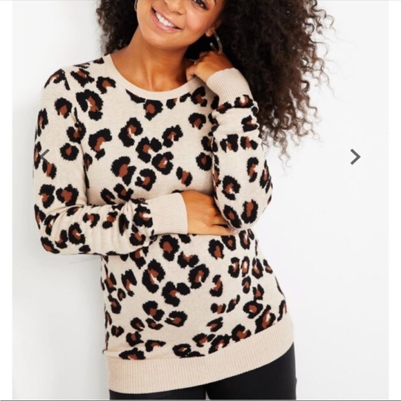 Motherhood Maternity Sweaters - Motherhood Maternity Cheetah Print Crew Neck Sweater M - Brown, Black + Tan
